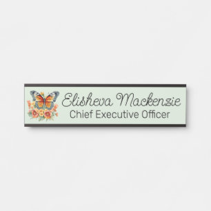 Porte-nom Pour Porte Butterfly Garden Orange Sage Green Office