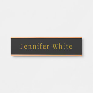 Porte-nom Pour Porte Calligraphie Elegant Retro Gold & Black Nom