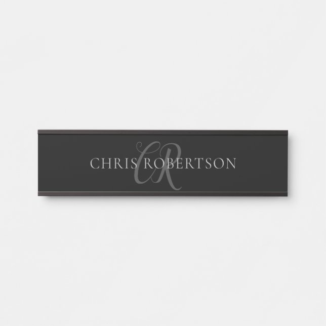 Porte-nom Pour Porte Calligraphie Monogramme Nom Black Grey Cadeau pers (Devant)
