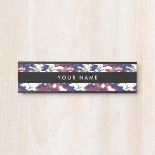 Porte-nom Pour Porte Camouflage, Bleu Blanc Rouge Gris, Militaire, Armé