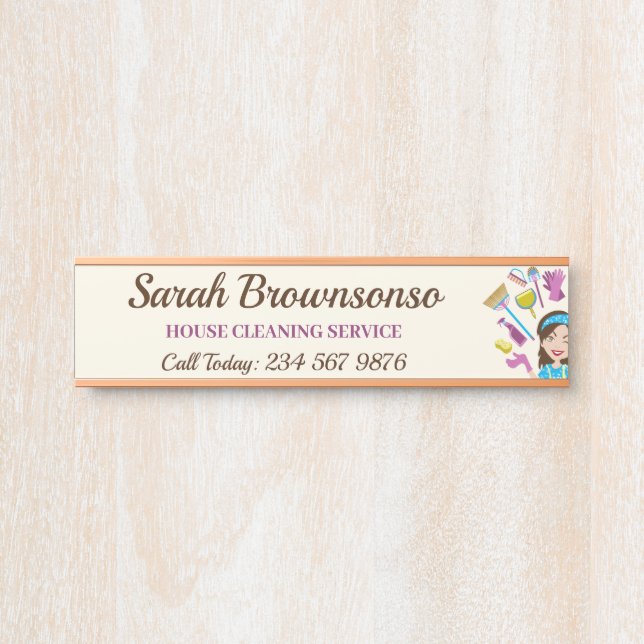 Porte-nom Pour Porte Caricature Janitorial Pink Ivory Nettoyage de la m (Devant)