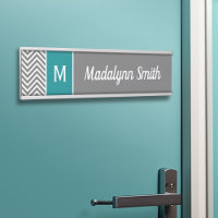 Chevrons Turquoise et Charbon Monogramme personnal