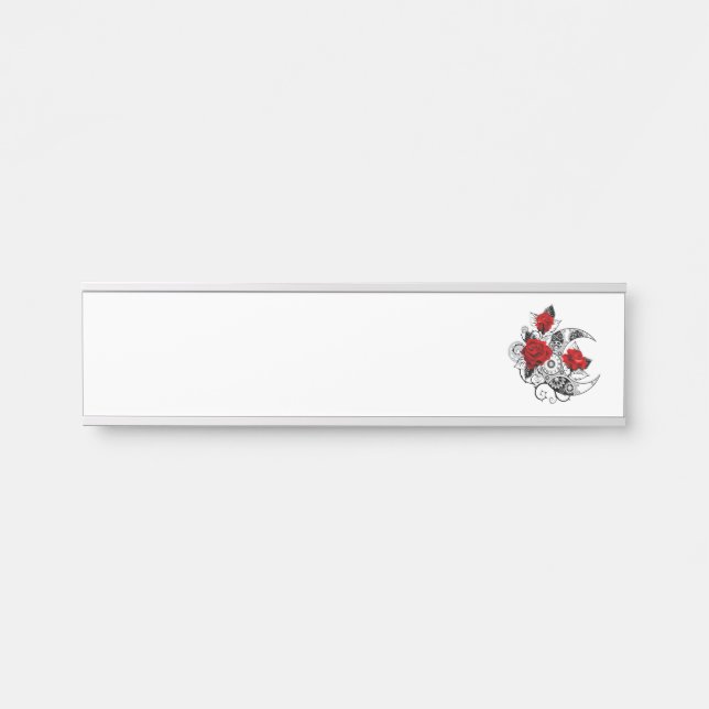 Porte-nom Pour Porte Croissant mécanique avec roses rouges (Devant)
