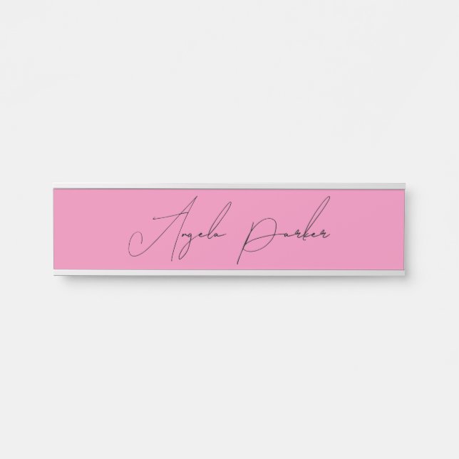 Porte-nom Pour Porte Écriture manuscrite Nom professionnel simple rose (Devant)