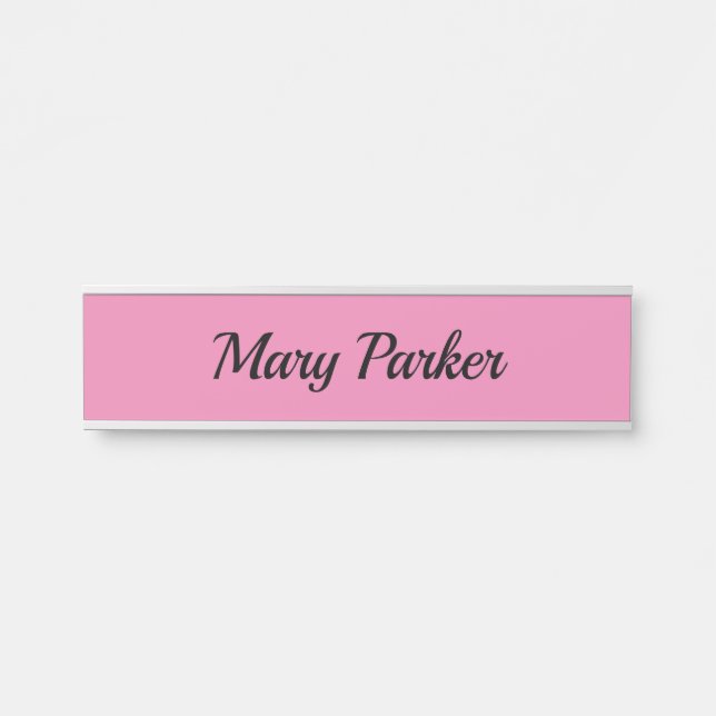 Porte-nom Pour Porte Écriture manuscrite Nom professionnel simple rose (Devant)