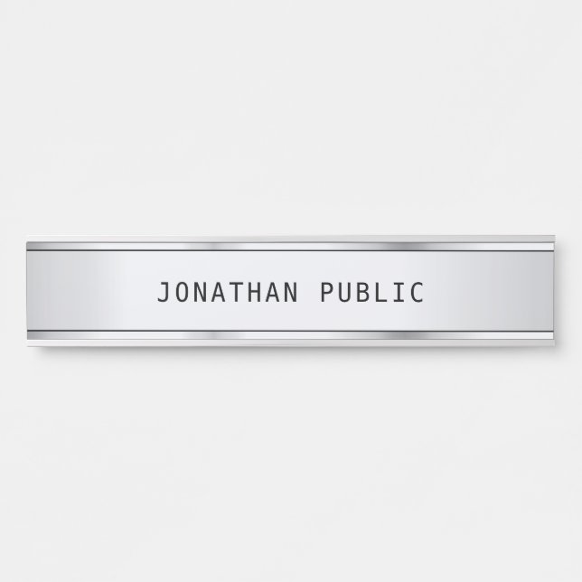 Porte-nom Pour Porte Élégant moderne glamour Modèle argent simple (Devant)