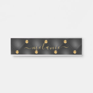 Porte-nom Pour Porte Élégant Or Noir Diamant Touffeté Luxe Votre Nom