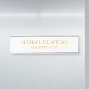 Porte-nom Pour Porte Élégant Professionnel Blanc et Or