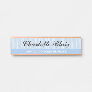 Porte-nom Pour Porte Élégant rayé bleu et blanc