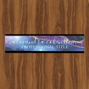 Porte-nom Pour Porte Enseigne de porte de bureau en agate marbrée bleu