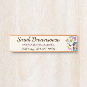 Porte-nom Pour Porte Femme de ménage de dessin animé pour le nettoyage