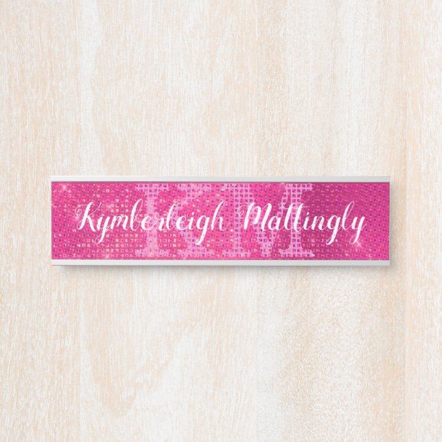 Porte-nom Pour Porte Fille Parties scintillant de glam rose chaud étinc (Devant)