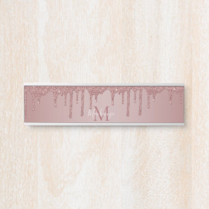 Porte-nom Pour Porte Girly Rose Gold Sparkle Glitter Drips monogram