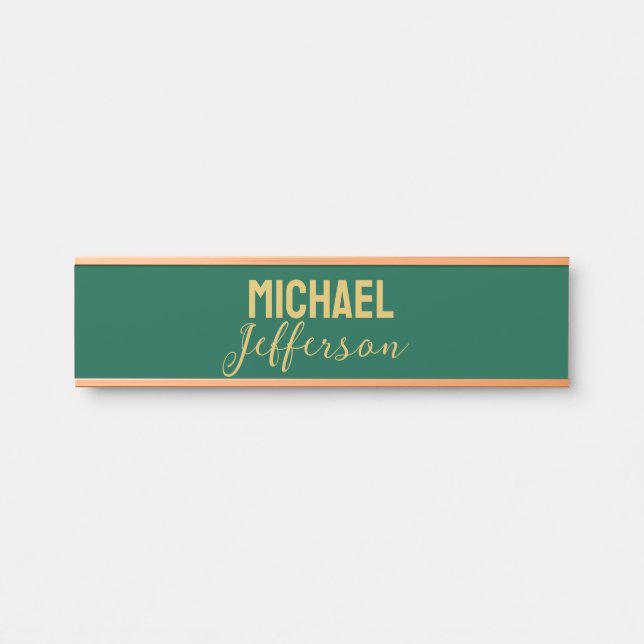 Porte-nom Pour Porte Gold green color elegant modern minimalist name (Devant)