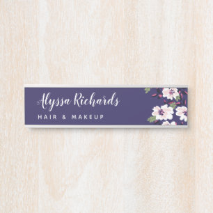 Porte-nom Pour Porte La beauté florale marine et blanche se maquille le