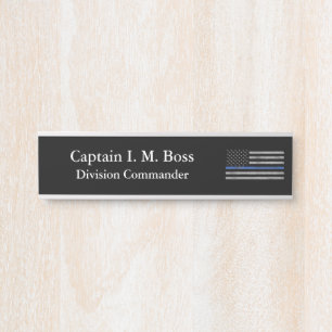 Porte-nom Pour Porte Ligne Bleue Mince - Distressed Drapeau Distorsion