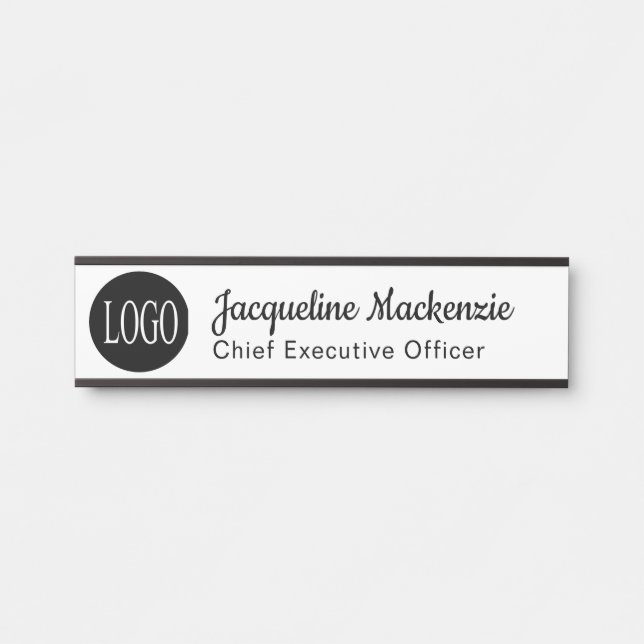 Porte-nom Pour Porte Logo blanc et noir Long Titre Porte de bureau Sign (Devant)