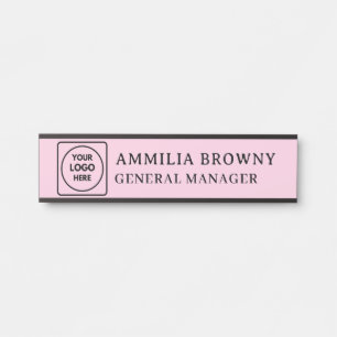 Porte-nom Pour Porte Logo rose pâle   Marque du personnel employé moder