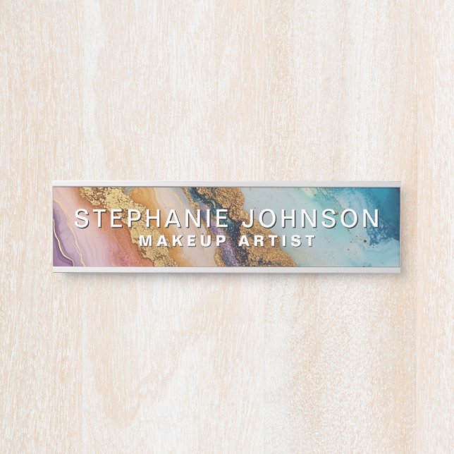 Porte-nom Pour Porte Marbre coloré Agate Or Foil Personnalisé Moderne (Devant)
