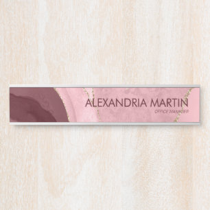 Porte-nom Pour Porte Marbre Pailleté Or Rose Bourgogne Moderne Élégant