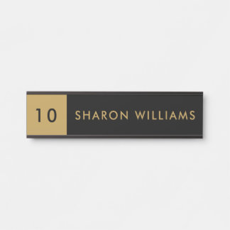 Porte-nom Pour Porte Minimalist Professional Black & Gold Employee Name