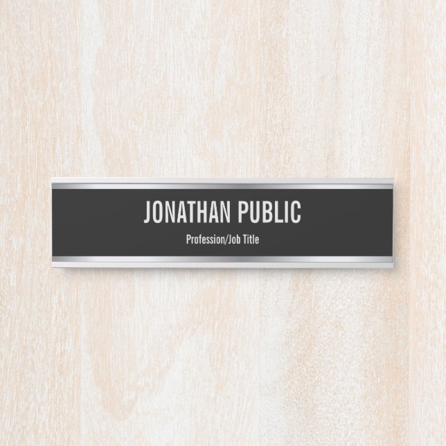Porte-nom Pour Porte Modèle Élégant Professionnel Noir Et Argent (Devant)