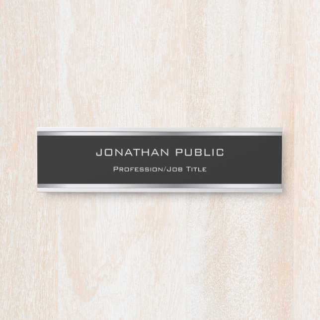 Porte-nom Pour Porte Modèle Professionnel Noir Et Argent Glamour (Devant)
