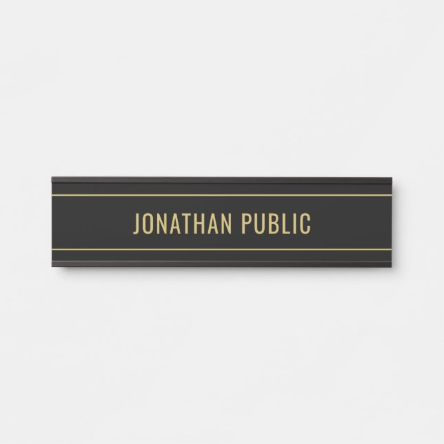 Porte-nom Pour Porte Modern Simple Template Elegant Black & Gold Name (Devant)
