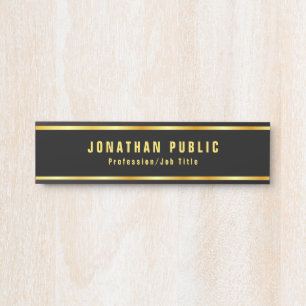 Porte-nom Pour Porte Moderne Noir Et Or Élégant Sur Mesure