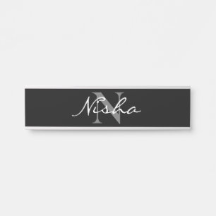 Porte-nom Pour Porte Monogramme de nom élégant personnalisé noir blanc