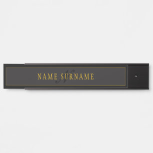 Porte-nom Pour Porte Monogramme de script élégant noir et or
