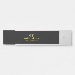 Porte-nom Pour Porte Monogramme minimaliste Lin Noir Typographie Or