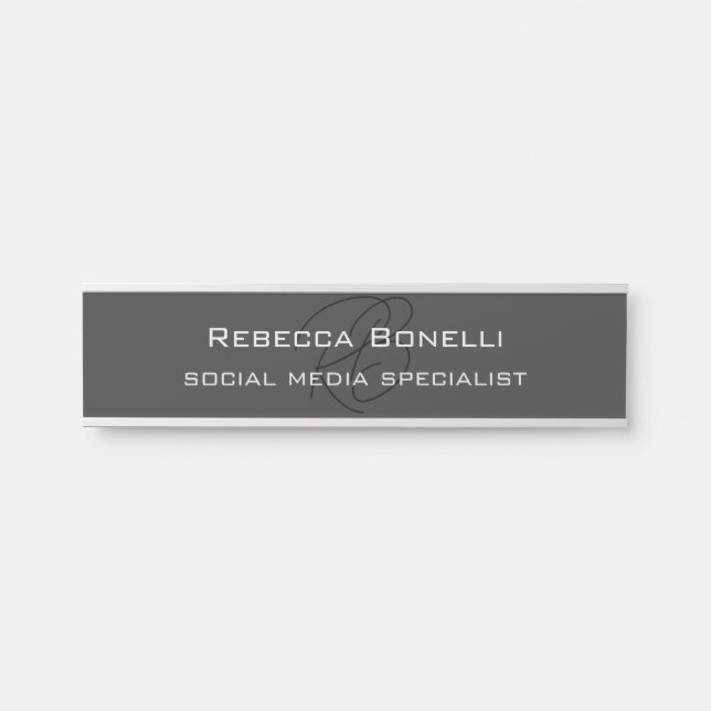 Porte-nom Pour Porte Monogramme moderne Gris professionnel (Devant)