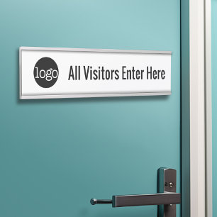 Porte-nom Pour Porte Noir et blanc - logo - tous les visiteurs entrent