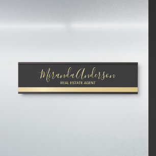 Porte-nom Pour Porte Noir & Or professionnel avec nom de script moderne