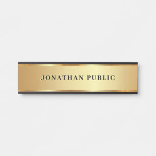 Porte-nom Pour Porte Nom de texte personnalisé moderne Noir & Or Luxe