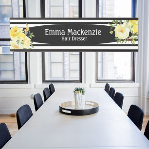 Porte-nom Pour Porte Panneau de porte de bureau Fleurs florales noir et