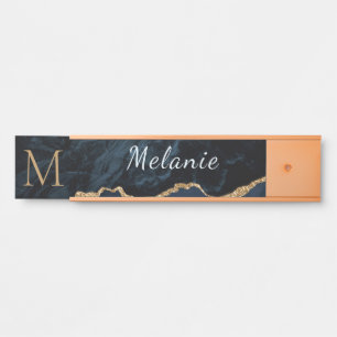 Porte-nom Pour Porte Panneau de porte en marbre bleu et or avec votre n