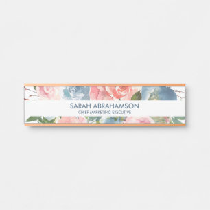 Porte-nom Pour Porte Panneaux de porte de bureau Roses Fleurs Roses Blu