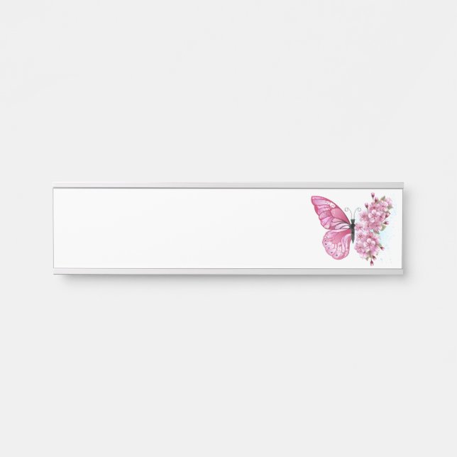 Porte-nom Pour Porte Papillon à fleurs avec Sakura rose (Devant)