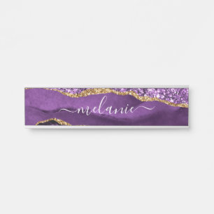 Porte-nom Pour Porte Parties scintillant d'or violet Nom personnalisé S