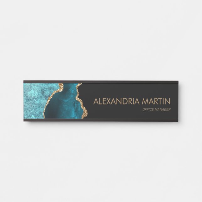 Porte-nom Pour Porte Parties scintillant moderne moderne Turquoise d'or (Devant)