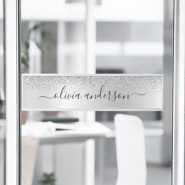 Porte-nom Pour Porte Parties scintillant Monogramme Argent Sparkle Girl (Créateur téléchargé)