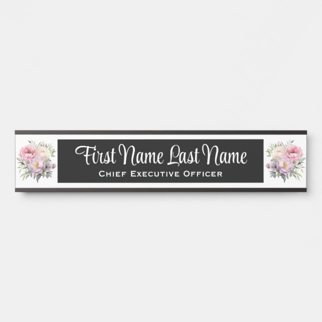 Porte-nom Pour Porte Peonies roses Floral Office Signes de porte Nom Pl (Devant)