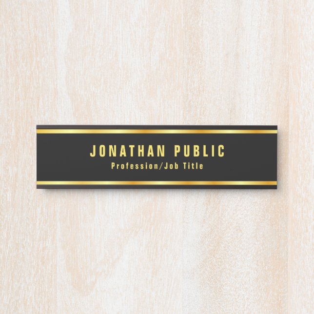Porte-nom Pour Porte Personnalisation moderne Black and Gold (Devant)
