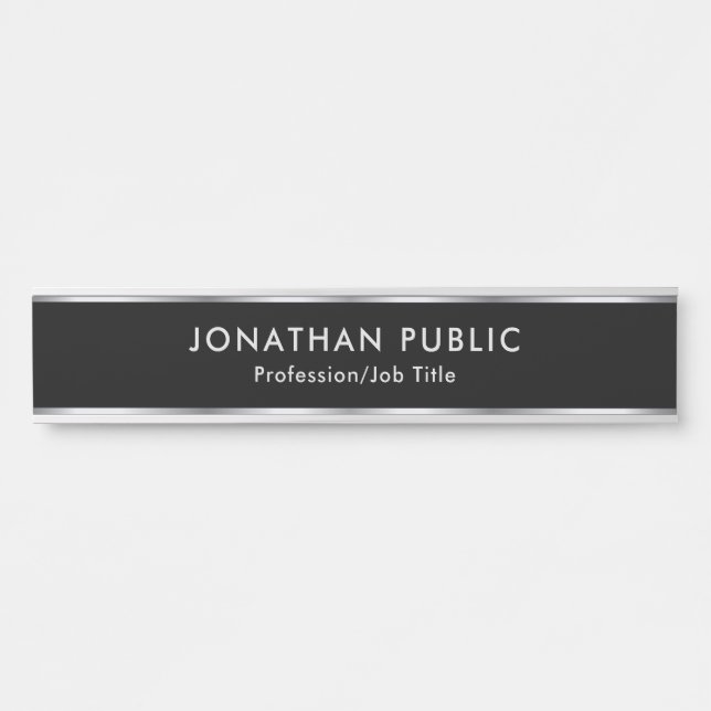 Porte-nom Pour Porte Personnalisé Élégant Noir Et Argent Maison Profess (Devant)