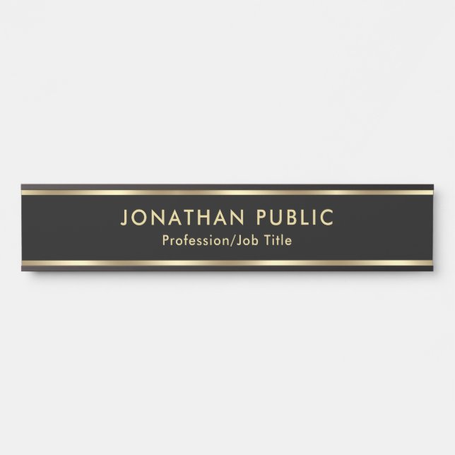 Porte-nom Pour Porte Professional Elegant Black Gold Home Office School (Devant)