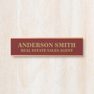Porte-nom Pour Porte Professional Modern Red Gold Nom du bureau Titre