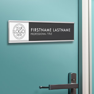 Porte-nom Pour Porte Professionnel, Logo Noir Blanc Moderne, Nom, Titre
