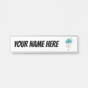 Porte-nom Pour Porte Roses turquoise avec touches